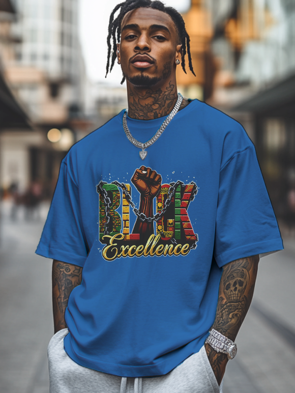 Men's Black Excellence Print Cotton Casual T-Shirt-Styleame