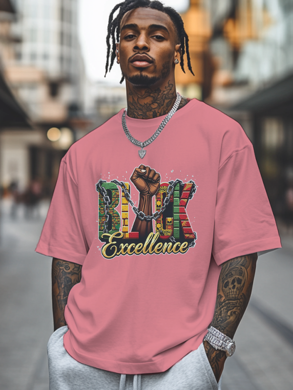Men's Black Excellence Print Cotton Casual T-Shirt-Styleame