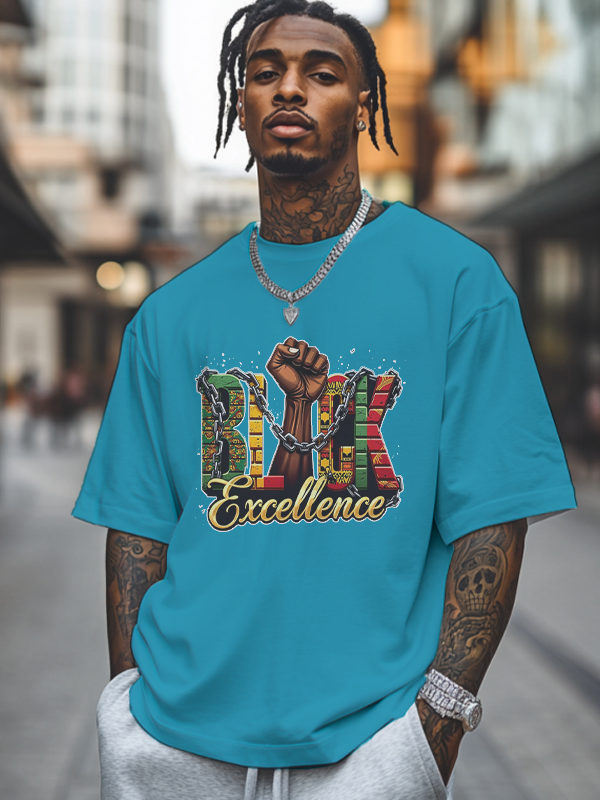 Men's Black Excellence Print Cotton Casual T-Shirt-Styleame
