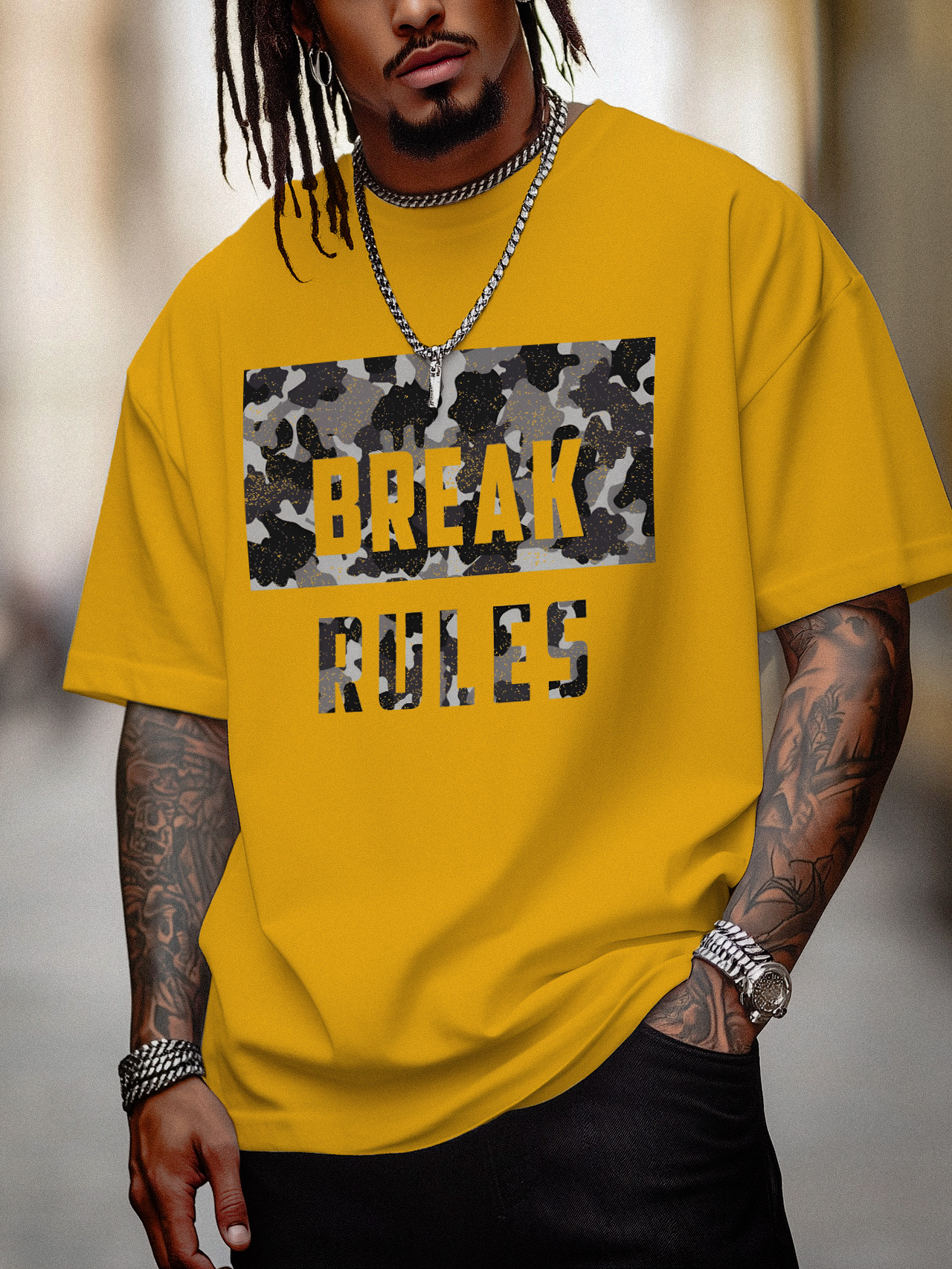 Men's Break Rules Camouflage Graphic Print Cotton Casual T-Shirt-Styleame