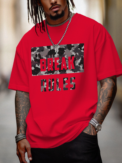 Men's Break Rules Camouflage Graphic Print Cotton Casual T-Shirt-Styleame