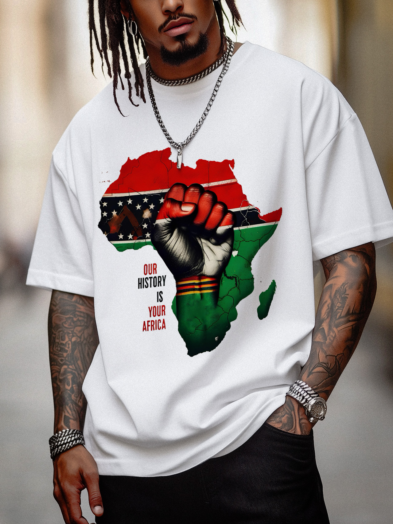 Men's Our History Is Your Africa Graphic Print Cotton Casual T-Shirt-Styleame