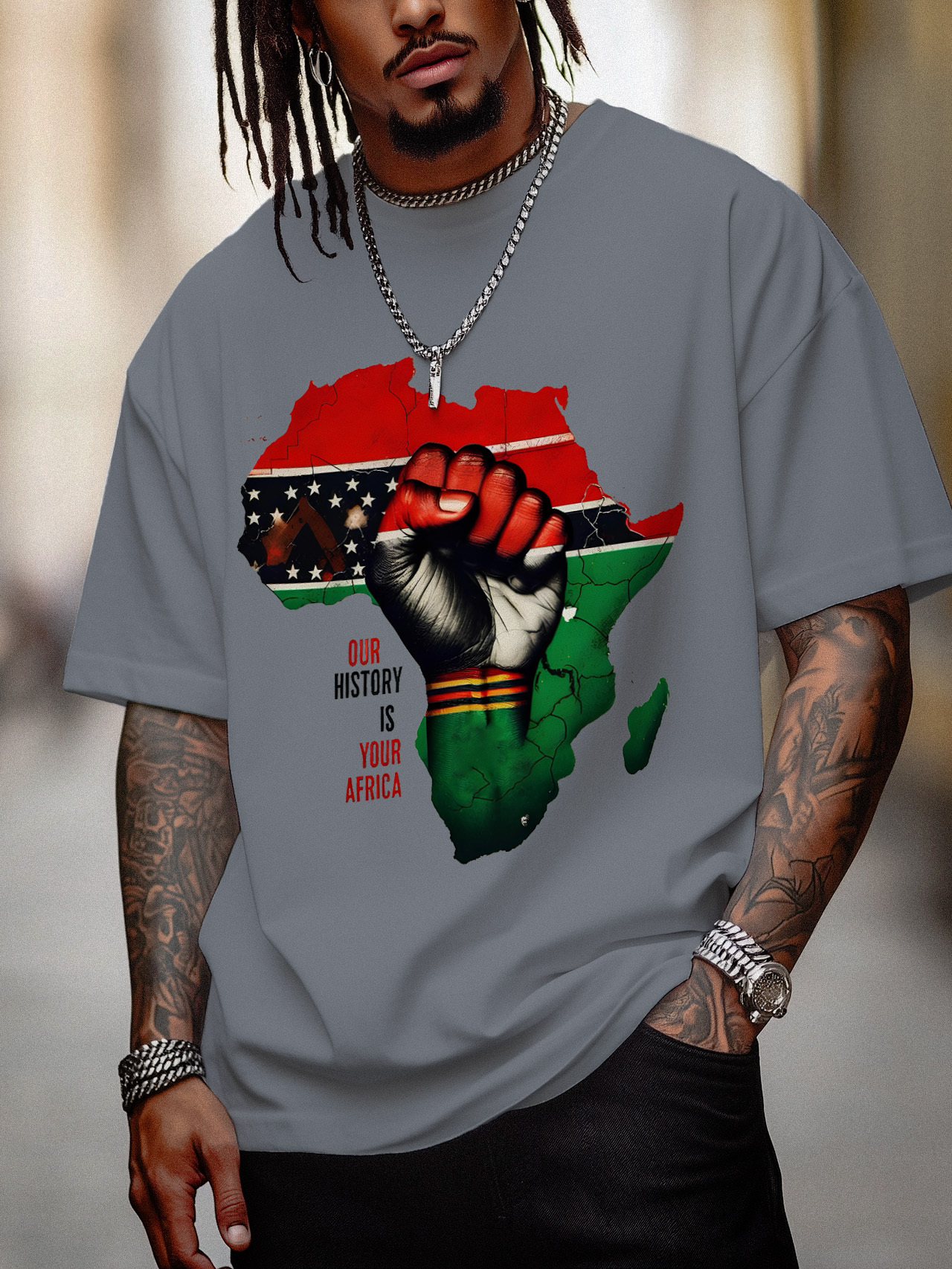 Men's Our History Is Your Africa Graphic Print Cotton Casual T-Shirt-Styleame