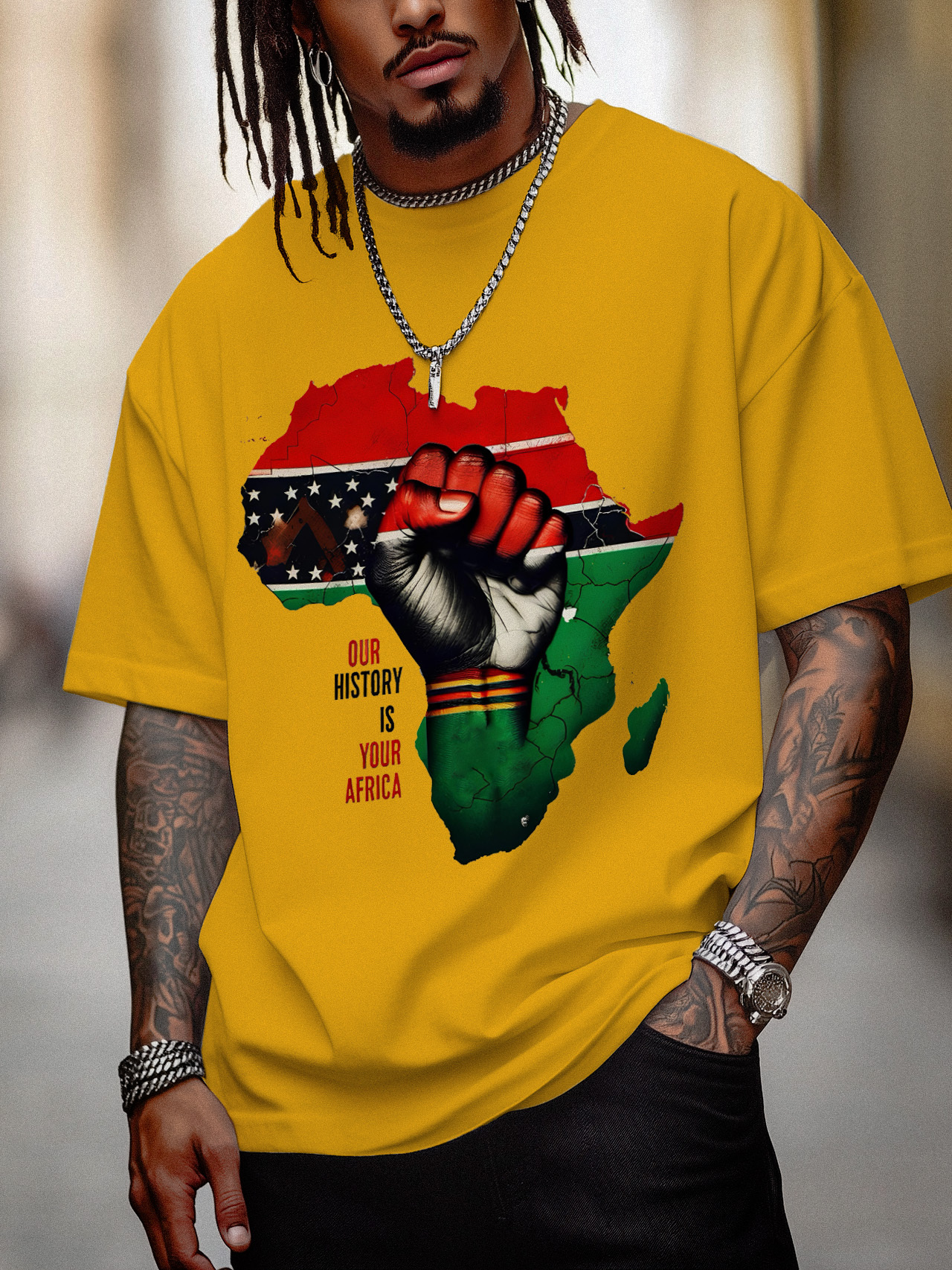 Men's Our History Is Your Africa Graphic Print Cotton Casual T-Shirt-Styleame