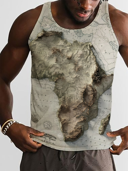 Men's Africa Map Art Print Tank Top-Styleame