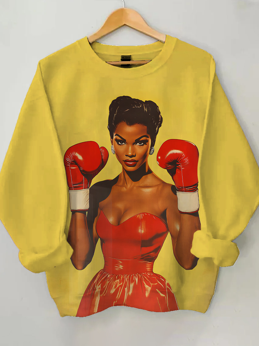 Women's Boxer Lady Print Long Sleeve T-Shirt-Styleame