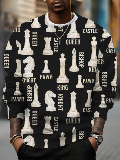Men's Retro Western Chess Letter Print Casual Sweatshirt-Styleame