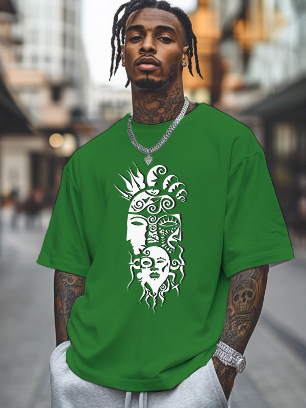 Men's Tribe Ethnic Pattern Mask Print Cotton Casual T-Shirt-Styleame