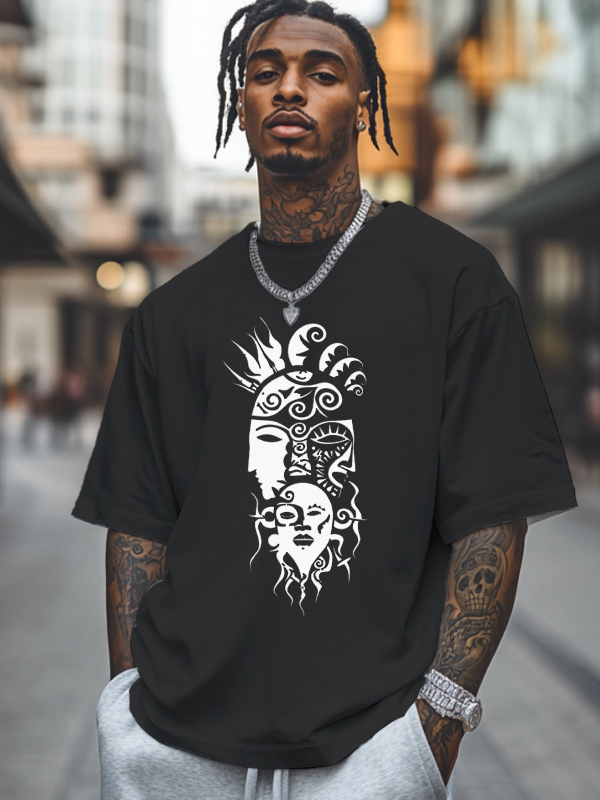 Men's Tribe Ethnic Pattern Mask Print Cotton Casual T-Shirt-Styleame