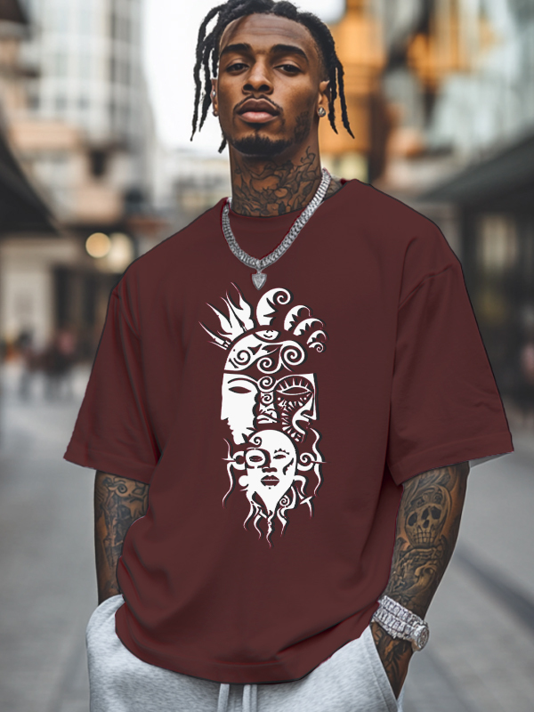 Men's Tribe Ethnic Pattern Mask Print Cotton Casual T-Shirt-Styleame