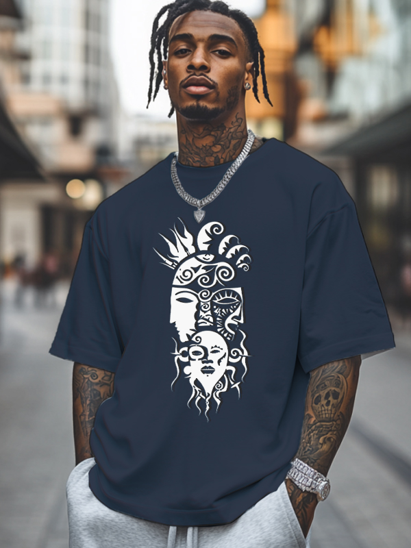 Men's Tribe Ethnic Pattern Mask Print Cotton Casual T-Shirt-Styleame