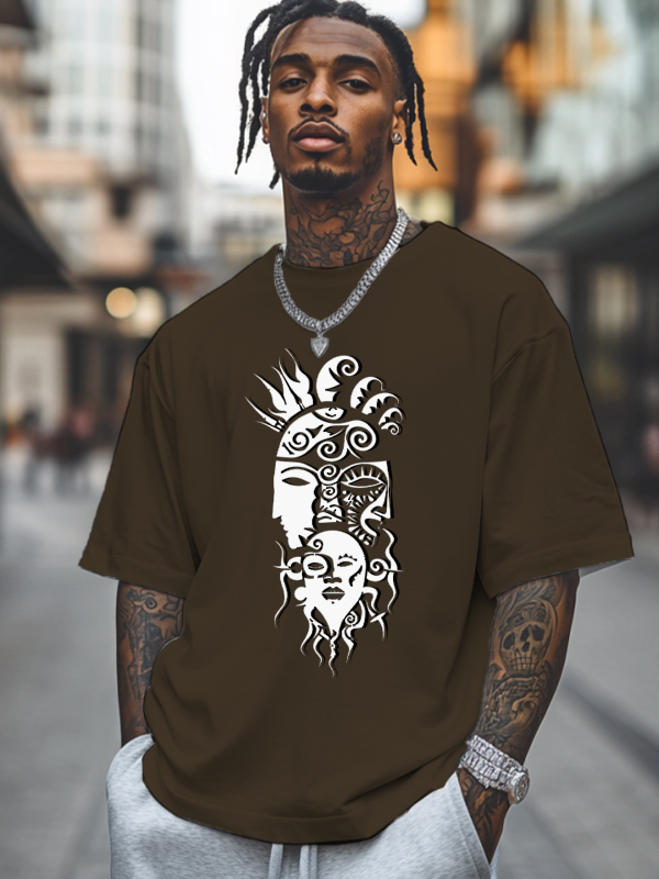 Men's Tribe Ethnic Pattern Mask Print Cotton Casual T-Shirt-Styleame