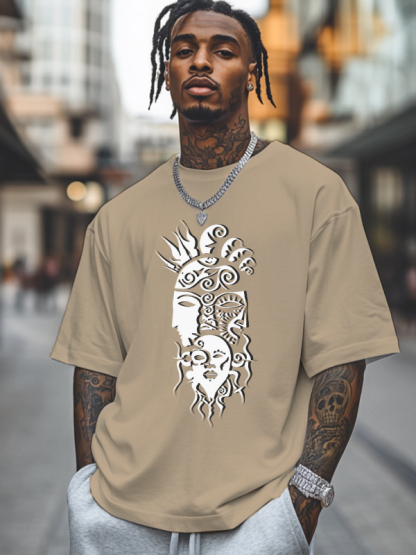 Men's Tribe Ethnic Pattern Mask Print Cotton Casual T-Shirt-Styleame