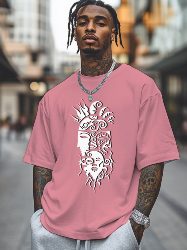 Men's Tribe Ethnic Pattern Mask Print Cotton Casual T-Shirt-Styleame