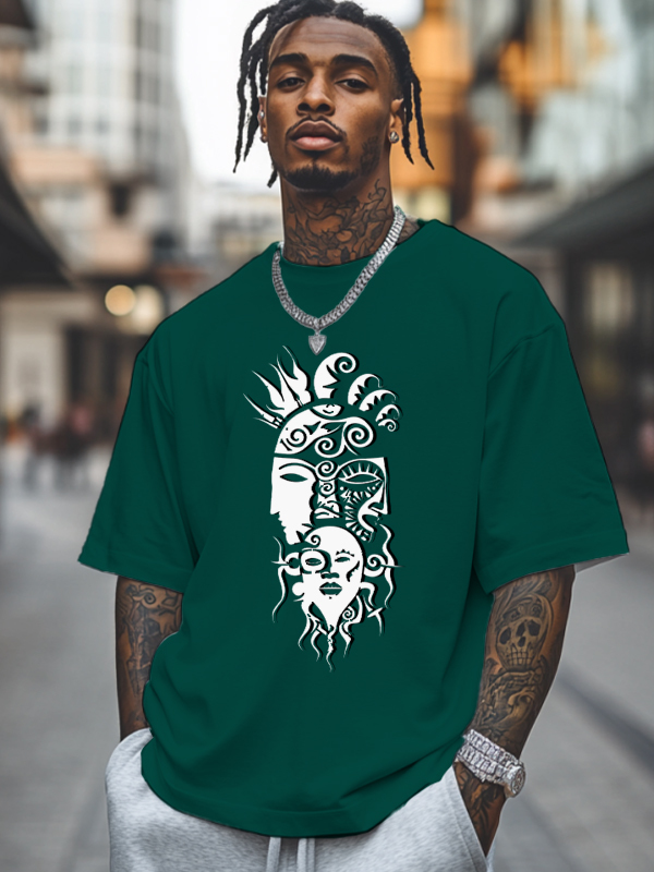 Men's Tribe Ethnic Pattern Mask Print Cotton Casual T-Shirt-Styleame