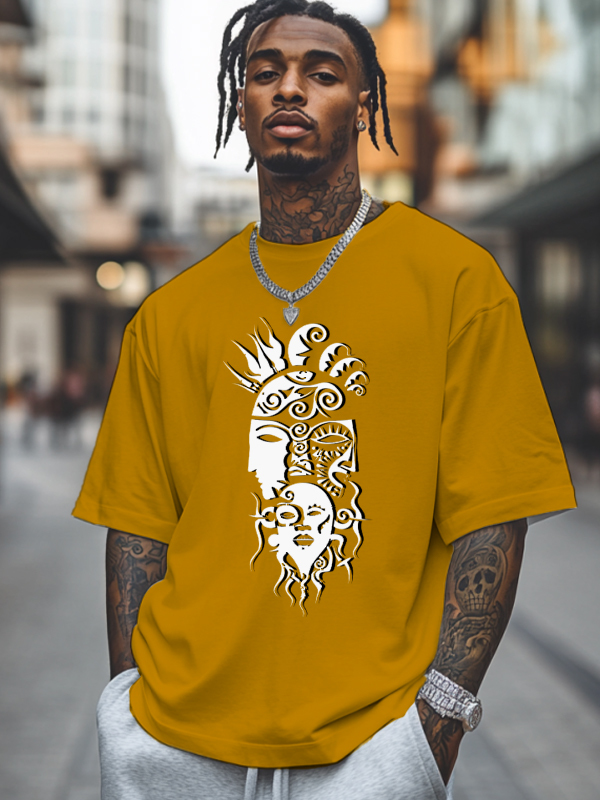 Men's Tribe Ethnic Pattern Mask Print Cotton Casual T-Shirt-Styleame