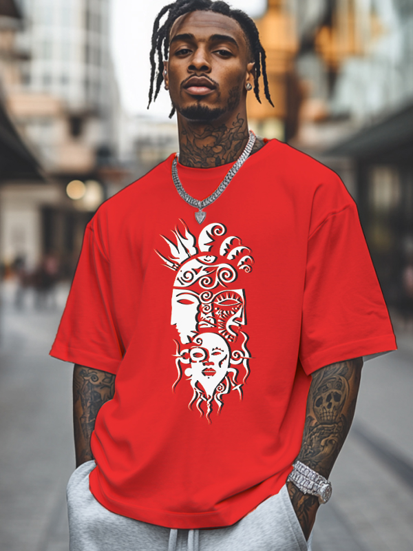 Men's Tribe Ethnic Pattern Mask Print Cotton Casual T-Shirt-Styleame