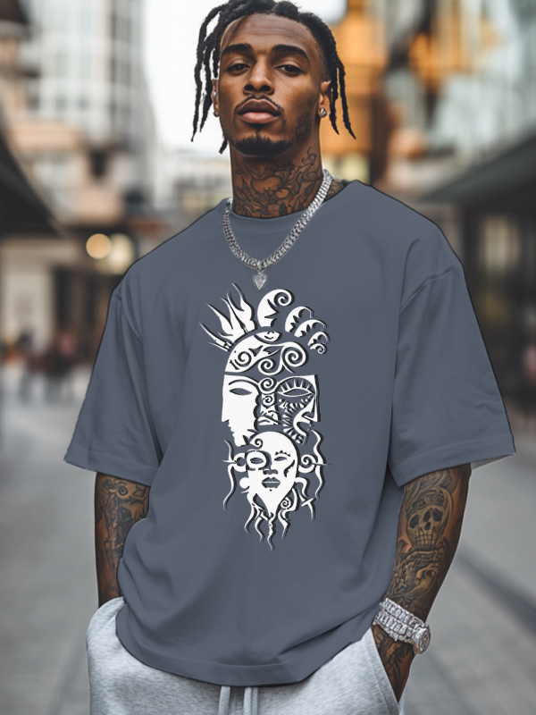 Men's Tribe Ethnic Pattern Mask Print Cotton Casual T-Shirt-Styleame