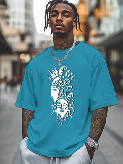 Men's Tribe Ethnic Pattern Mask Print Cotton Casual T-Shirt-Styleame