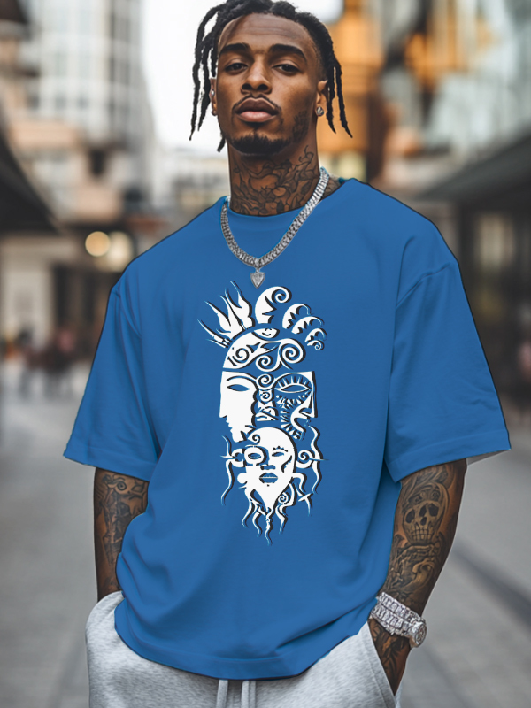Men's Tribe Ethnic Pattern Mask Print Cotton Casual T-Shirt-Styleame