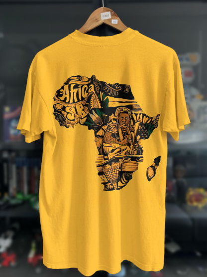 Men's Retro African Elements Map Silhouette Print Casual T-Shirt-Styleame