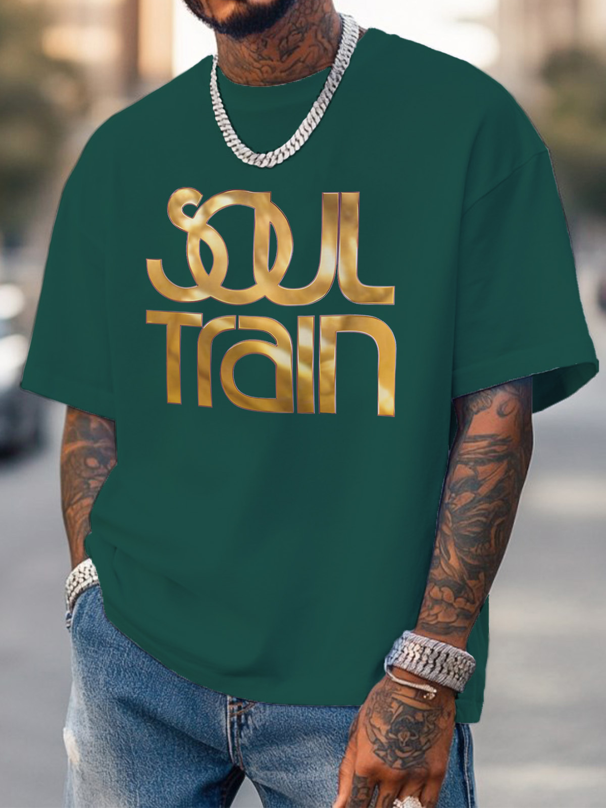 Men's Soul Train Print Cotton Casual T-Shirt-Styleame