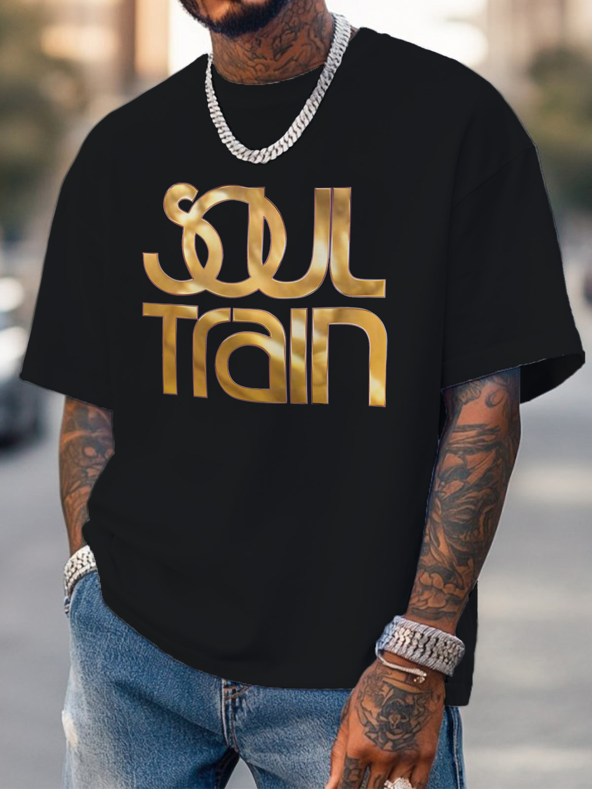 Men's Soul Train Print Cotton Casual T-Shirt-Styleame