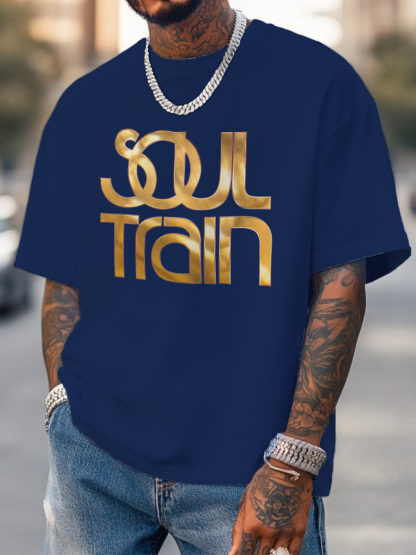 Men's Soul Train Print Cotton Casual T-Shirt-Styleame