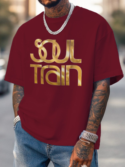 Men's Soul Train Print Cotton Casual T-Shirt-Styleame