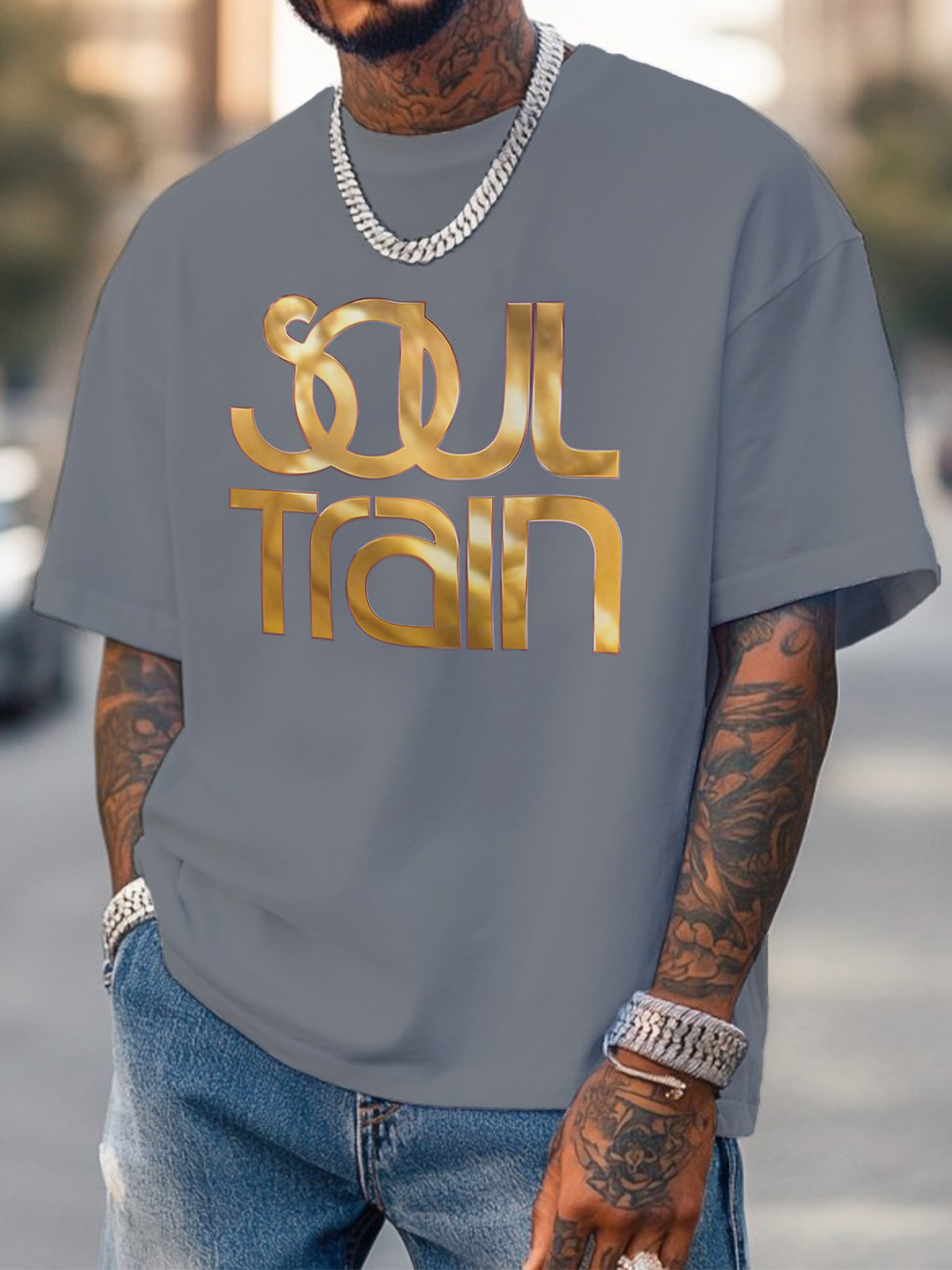 Men's Soul Train Print Cotton Casual T-Shirt-Styleame