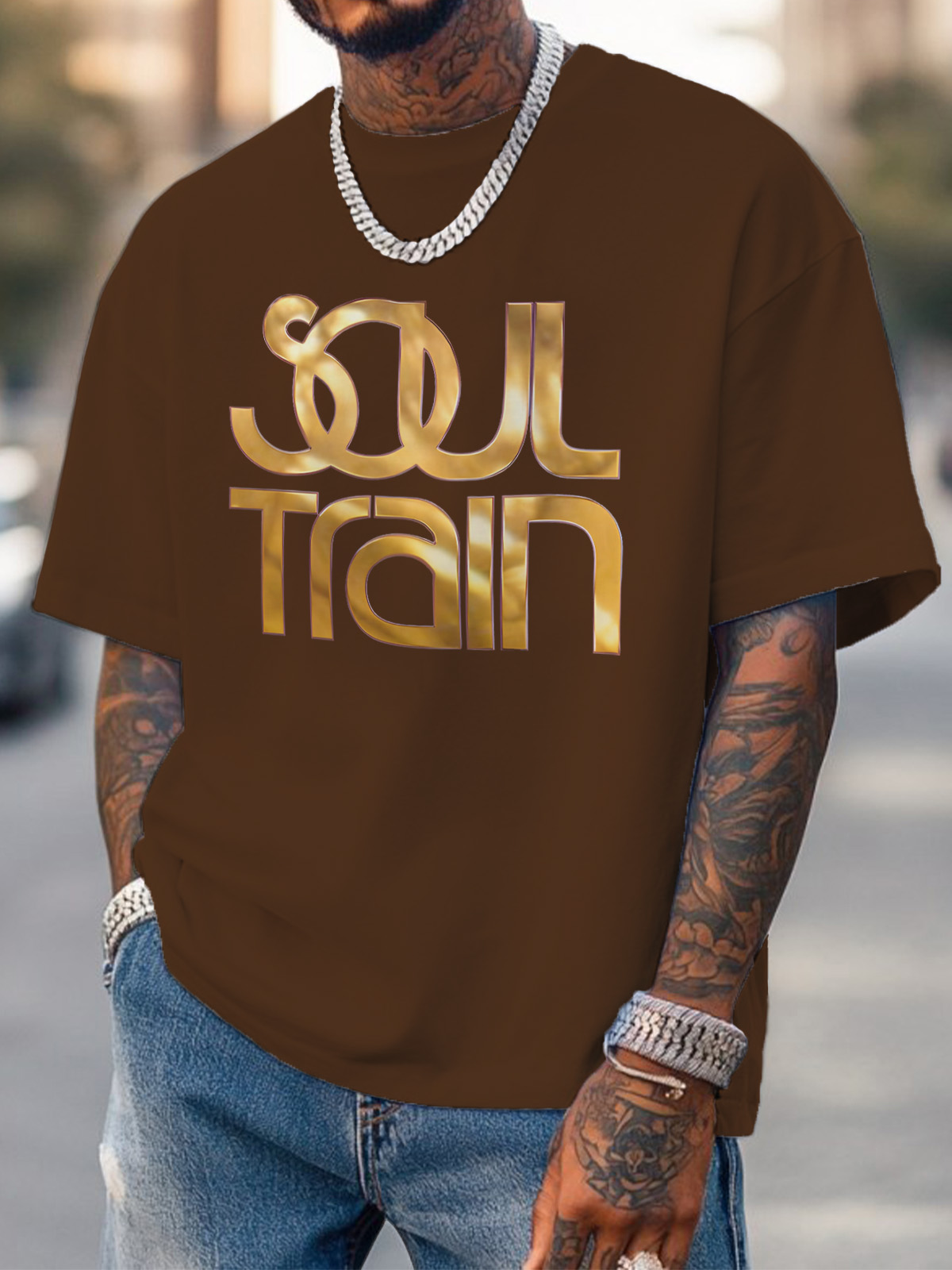 Men's Soul Train Print Cotton Casual T-Shirt-Styleame