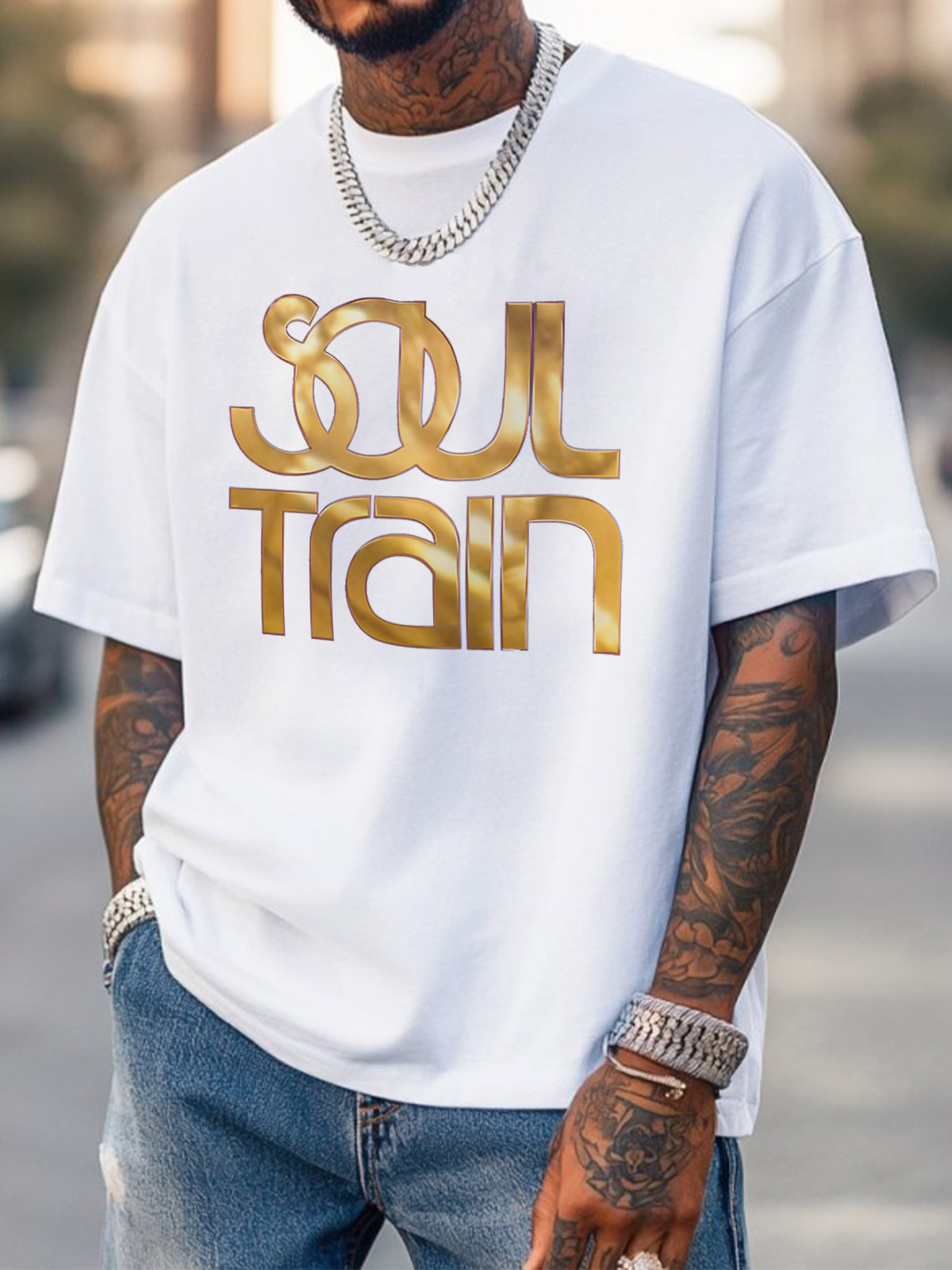 Men's Soul Train Print Cotton Casual T-Shirt-Styleame