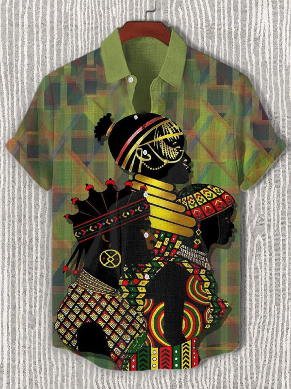Men's Colorful African Ethnic Pattern Geometric Art Print Short Sleeve Shirt-Styleame