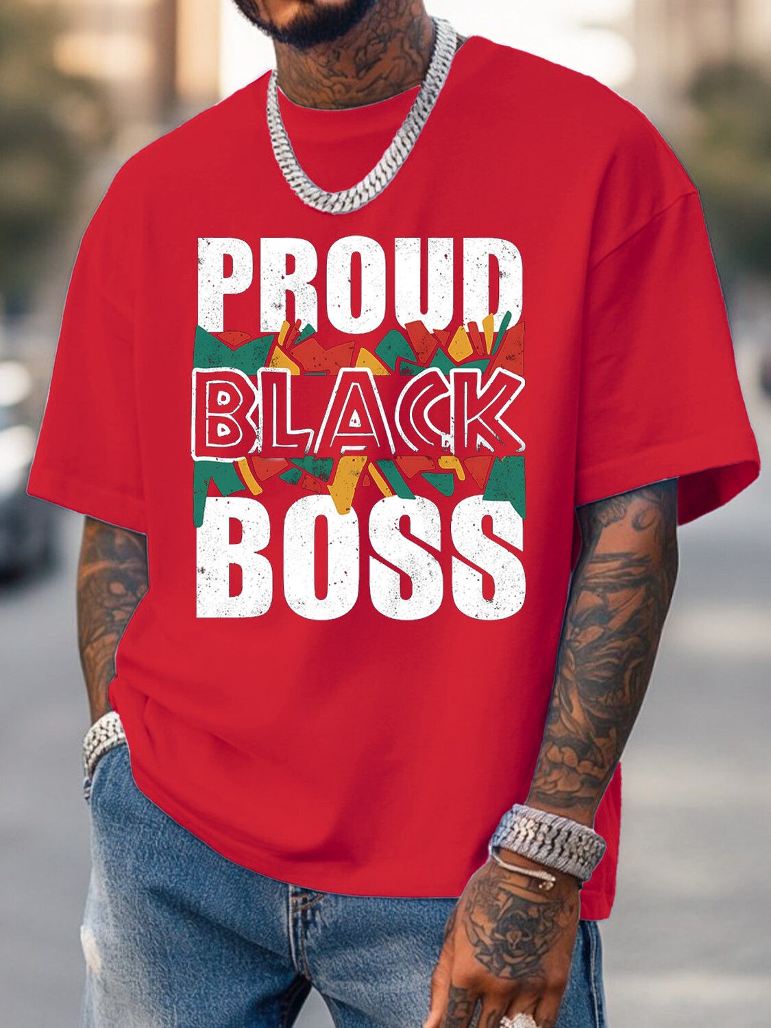 Men's Proud Black Boss Print Cotton Casual T-Shirt-Styleame