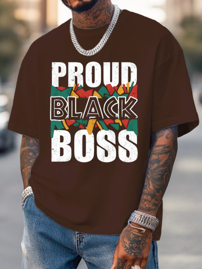 Men's Proud Black Boss Print Cotton Casual T-Shirt-Styleame