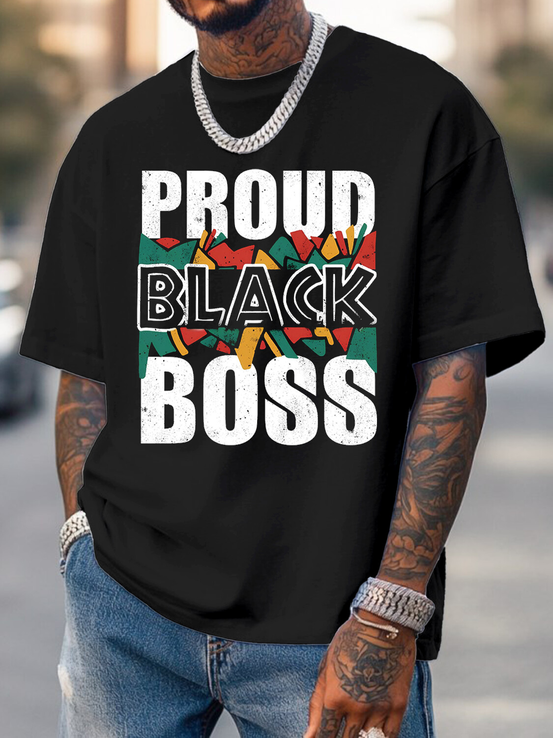 Men's Proud Black Boss Print Cotton Casual T-Shirt-Styleame