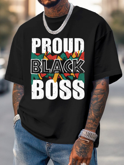 Men's Proud Black Boss Print Cotton Casual T-Shirt-Styleame