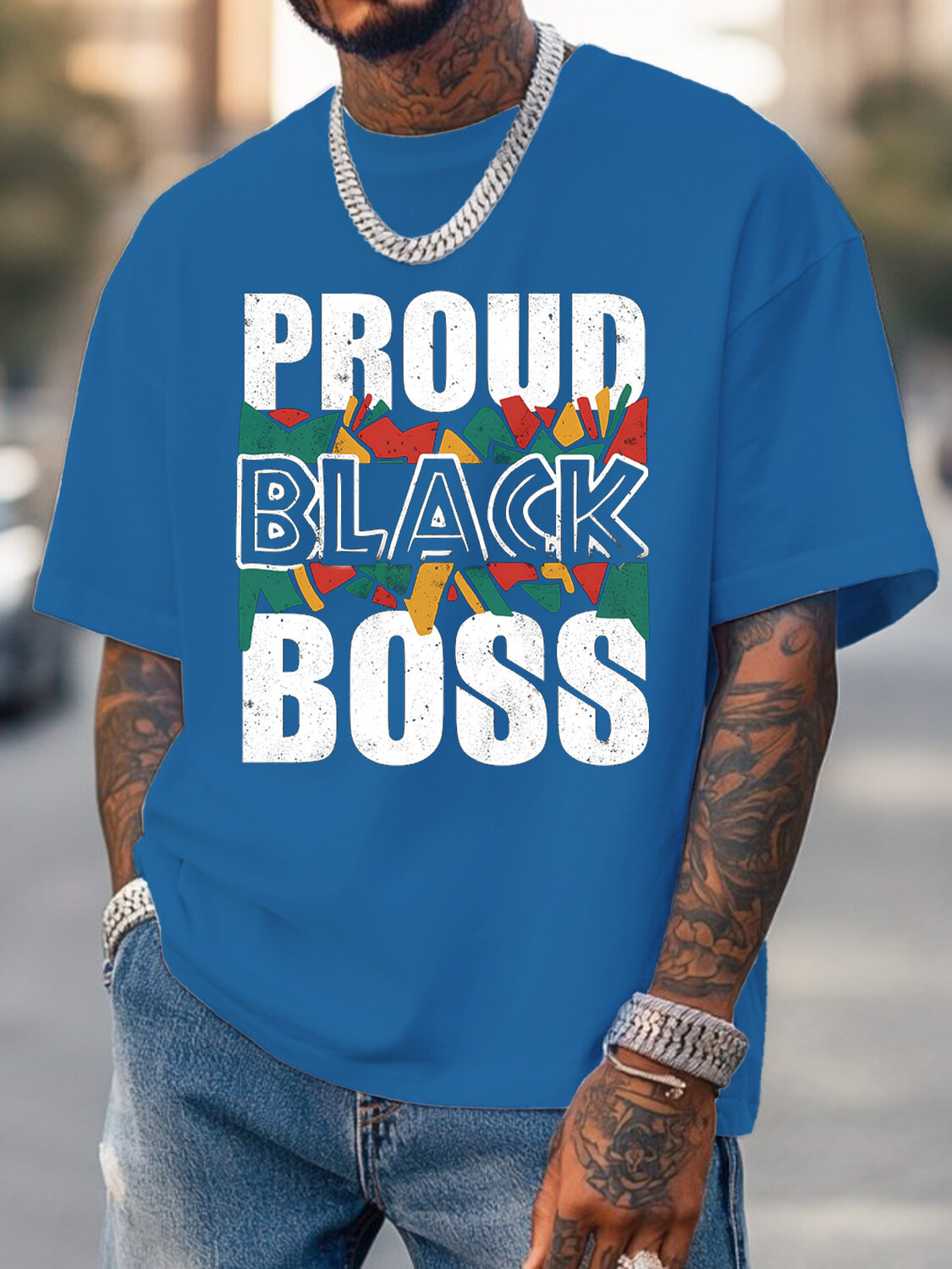 Men's Proud Black Boss Print Cotton Casual T-Shirt-Styleame