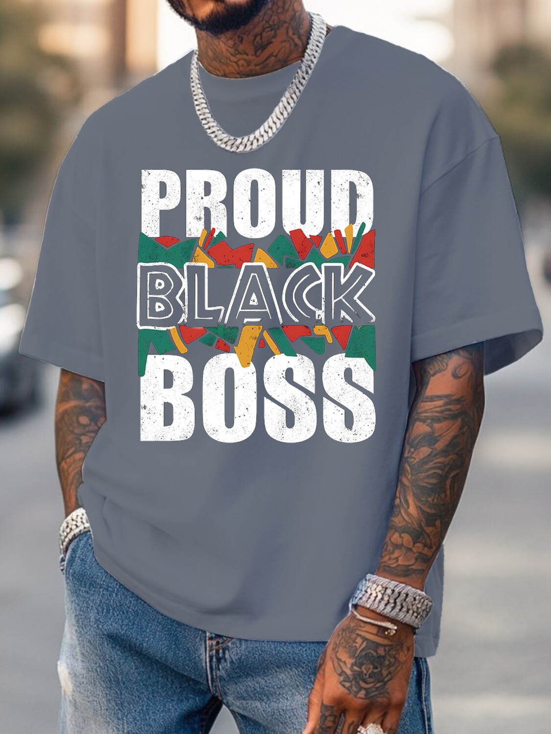 Men's Proud Black Boss Print Cotton Casual T-Shirt-Styleame