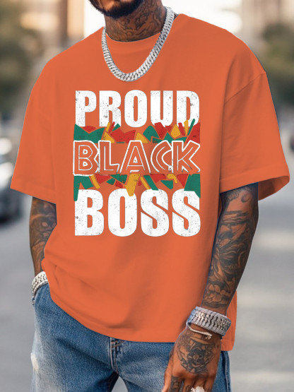 Men's Proud Black Boss Print Cotton Casual T-Shirt-Styleame