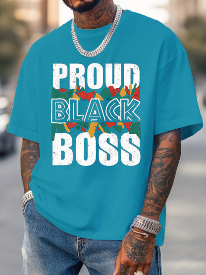 Men's Proud Black Boss Print Cotton Casual T-Shirt-Styleame