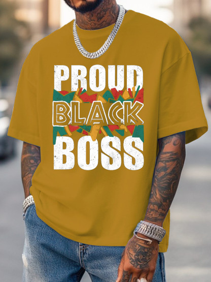 Men's Proud Black Boss Print Cotton Casual T-Shirt-Styleame