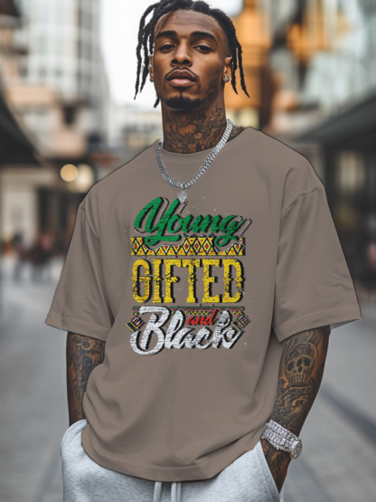 Men's Young Gifted And Black History Month Print Cotton Casual T-Shirt-Styleame