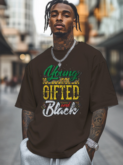 Men's Young Gifted And Black History Month Print Cotton Casual T-Shirt-Styleame
