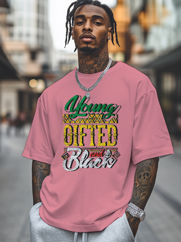 Men's Young Gifted And Black History Month Print Cotton Casual T-Shirt-Styleame