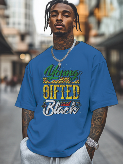 Men's Young Gifted And Black History Month Print Cotton Casual T-Shirt-Styleame