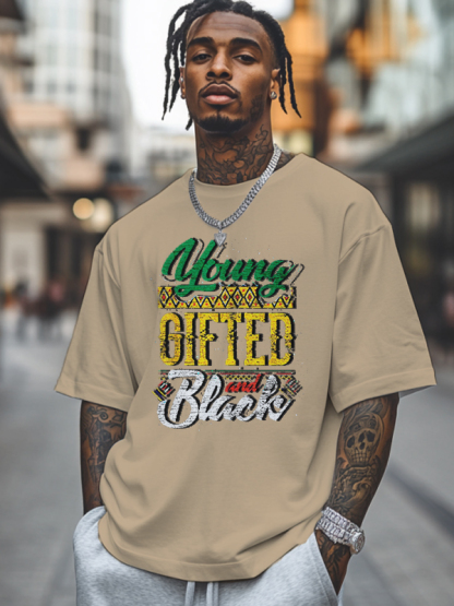 Men's Young Gifted And Black History Month Print Cotton Casual T-Shirt-Styleame