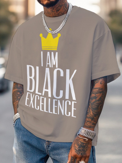 Men's Crown I Am Black Excellence Print Cotton Casual T-Shirt-Styleame