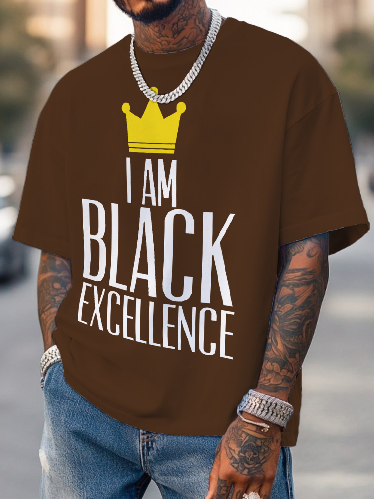 Men's Crown I Am Black Excellence Print Cotton Casual T-Shirt-Styleame