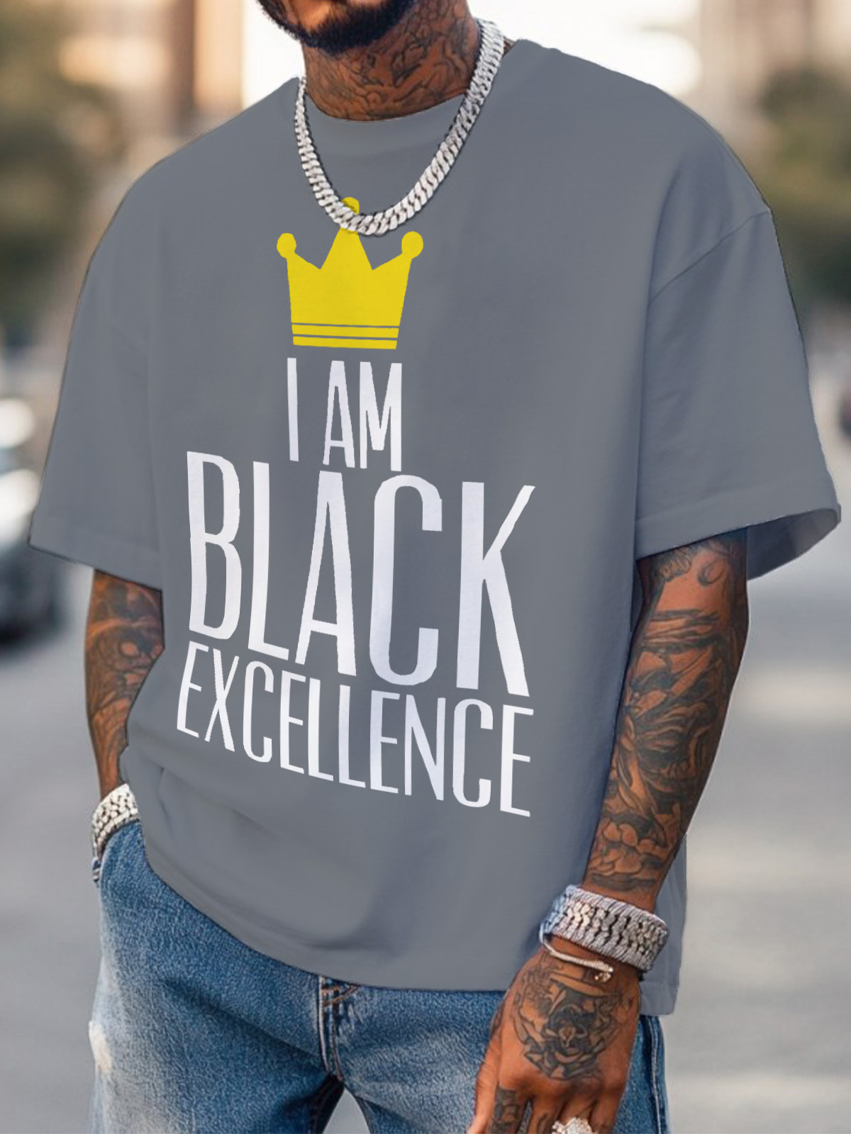 Men's Crown I Am Black Excellence Print Cotton Casual T-Shirt-Styleame